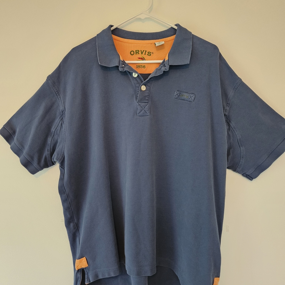 Orvis Men's Blue Heavy Cotton, Classic Polo Shirt